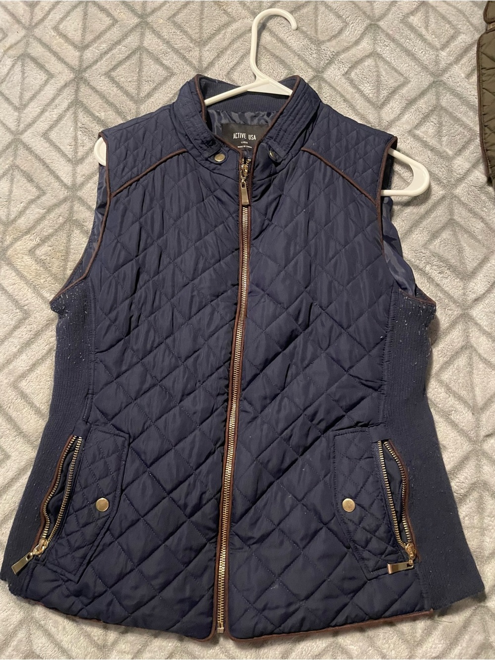 Active USA Navy Quilted Vest with Gold Hardware
